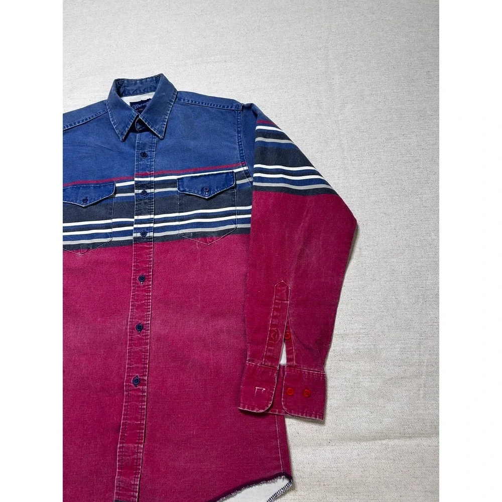 Vintage Wrangler X-Long Tails Denim Shirt Men's 15-33 Blue Button Up Western USA